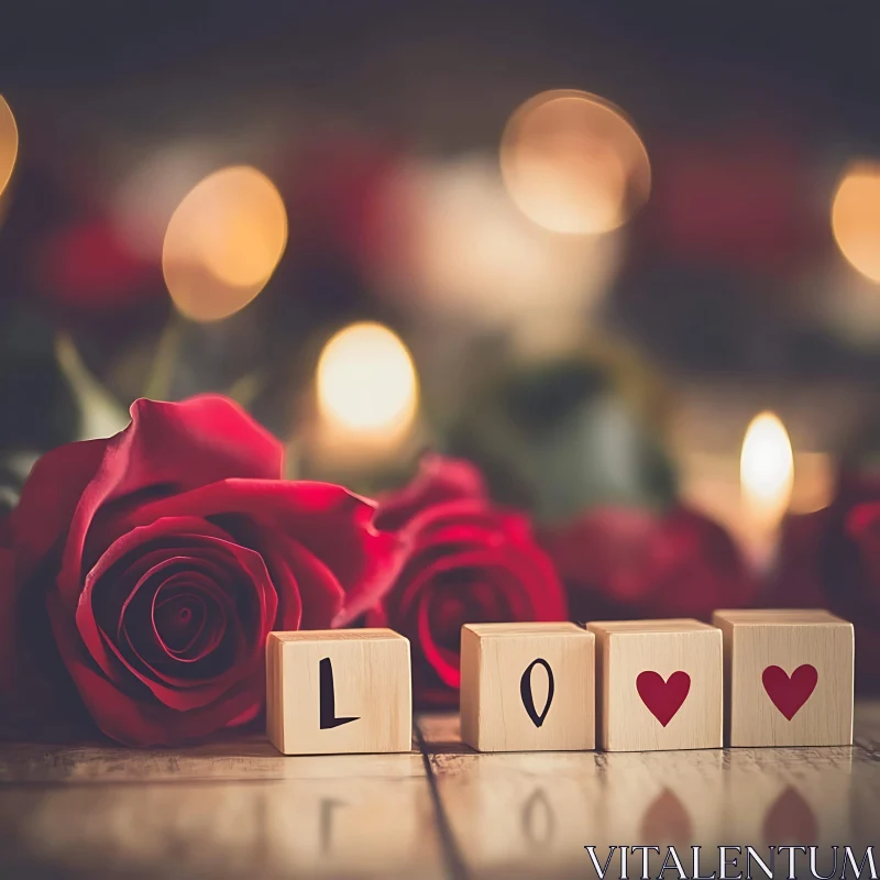 Romantic Roses and Wooden Love Message AI Image