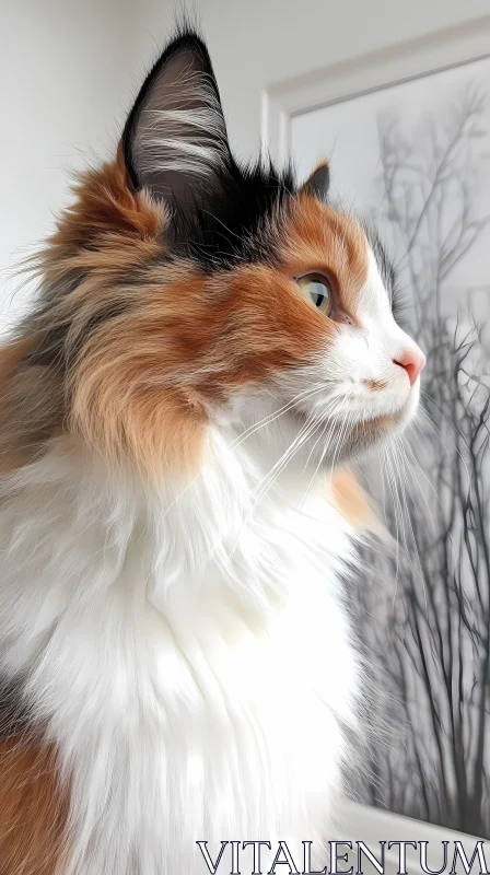 Fluffy Calico Cat Portrait AI Image