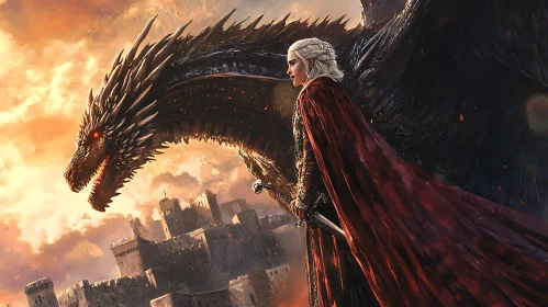 Fantasy Woman with Dragon and Sword