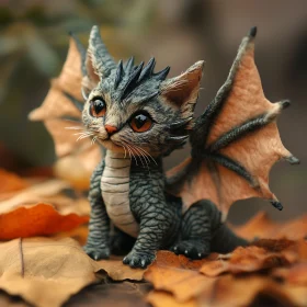 Whimsical Feline Dragon Creature in Fall