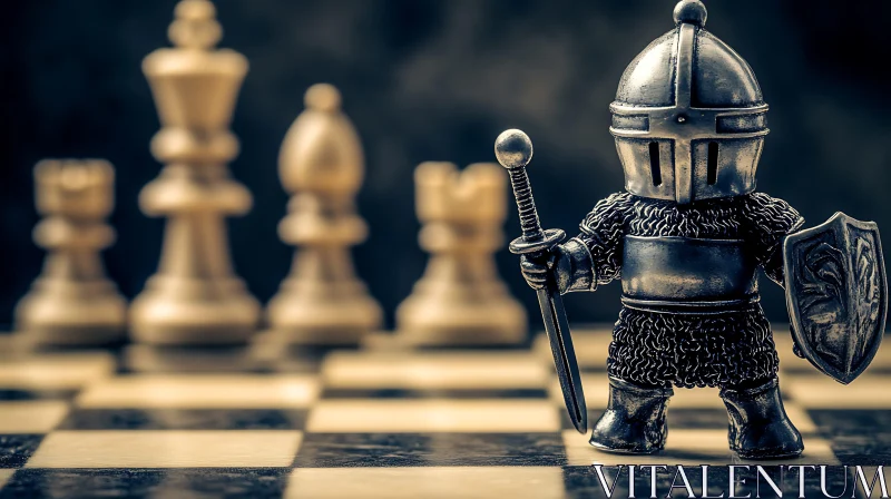 Toy Knight on Chessboard Still Life AI Image