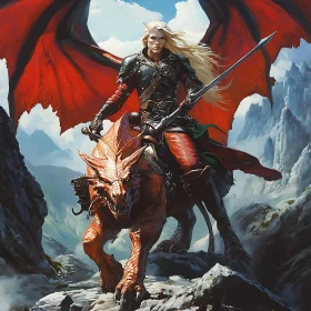 Fantasy Elf Warrior and Dragon Mount