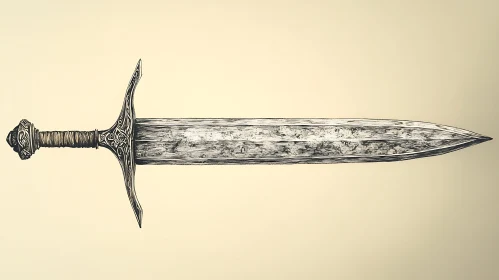 Detailed Sword Drawing - Steel Blade Art