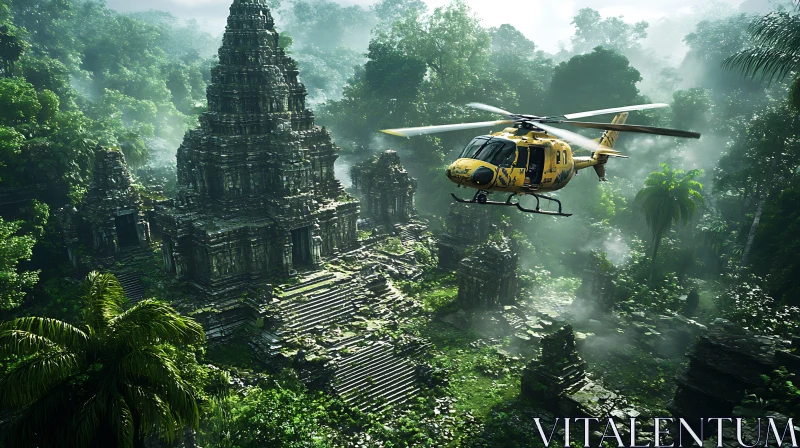 Jungle Ruins Helicopter Flight AI Image