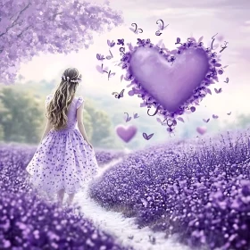 Girl in Lavender Field with Heart