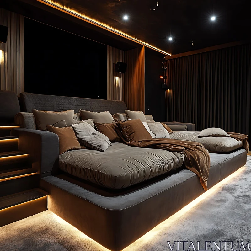 Modern and Cozy Home Theater Design AI Image