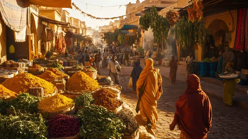 Exotic Spices in a Busy Market