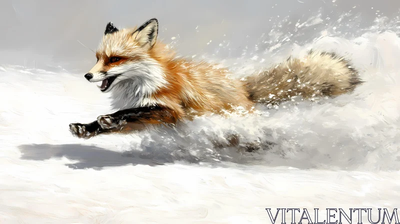 Fox in Snow Scene AI Image