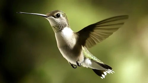 Delicate Hummingbird Hovering in Greenery