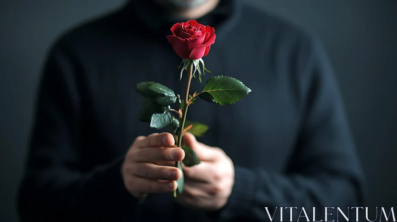 Man Offering a Single Red Rose AI Image