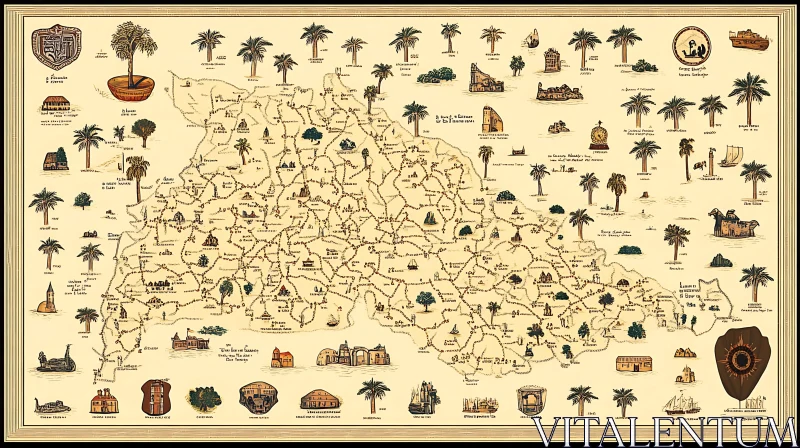 Vintage Topographic Map with Trees AI Image