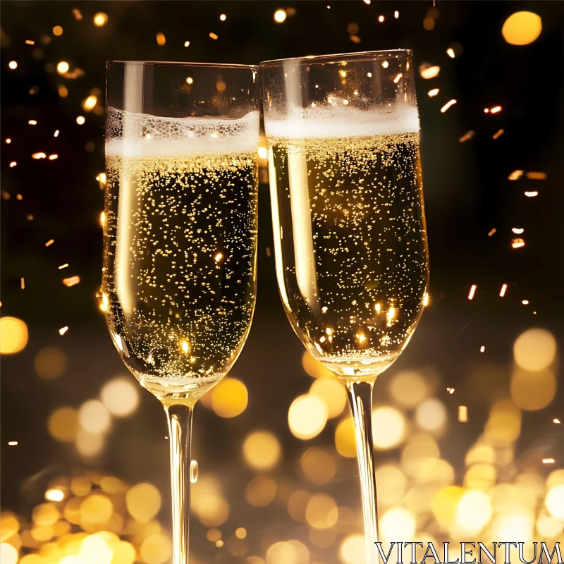 Golden Bubbles Celebration Champagne Flutes AI Image