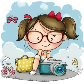 Illustration of Girl Photographer with Camera