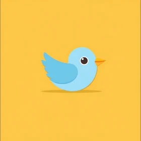Whimsical Blue Bird on Yellow Canvas
