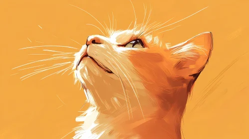 Contemplative Cat in Orange Light