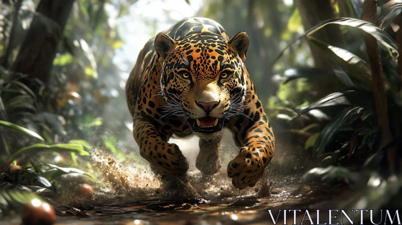 Leopard Sprinting in Jungle Wilderness AI Image