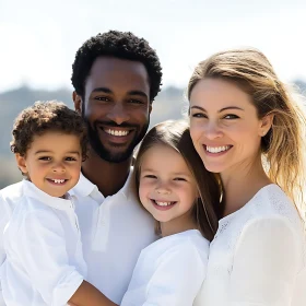 Joyful Family in White: A Portrait of Happiness