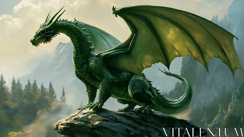 AI ART Emerald Dragon Overlook Mountain Scene