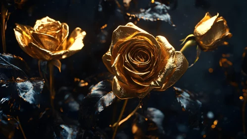 Luxurious Golden Rose on a Dark Background