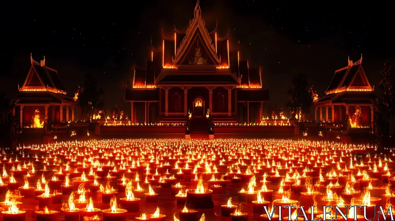 Candlelit Temple at Night AI Image