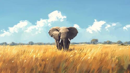 Elephant in the Wild Grasslands