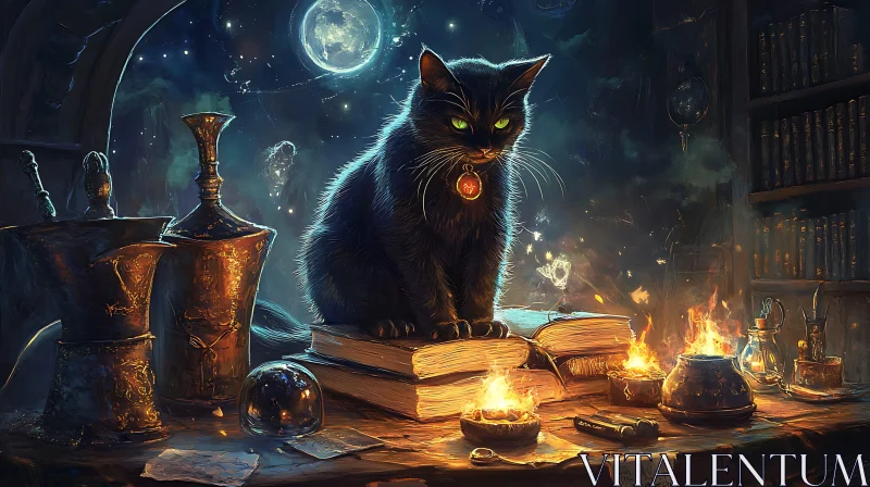 Black Cat Conjuring Magic AI Image