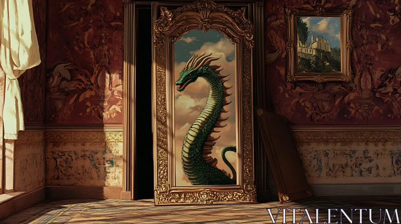 AI ART Vintage Dragon Reflection