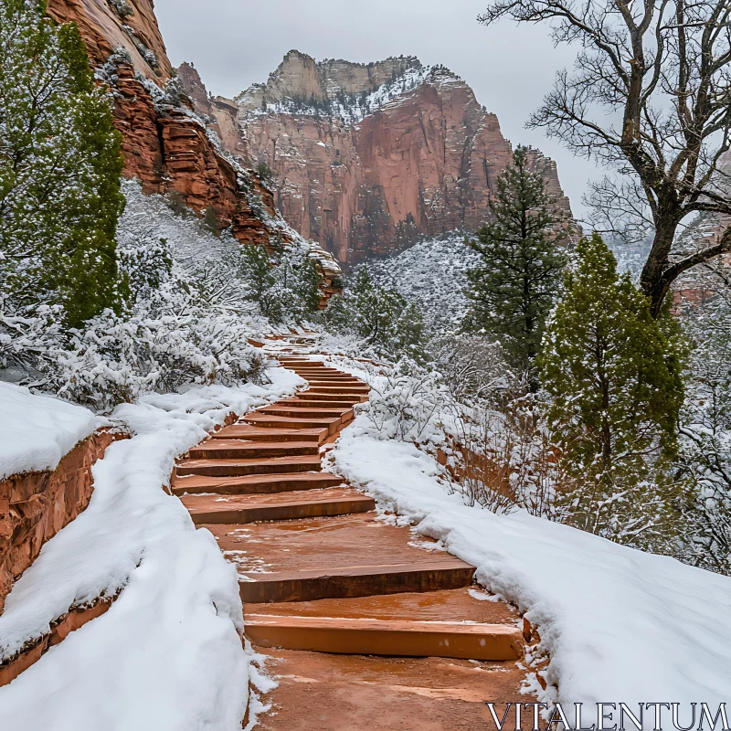 Snowy Trail Through Mountain AI Image