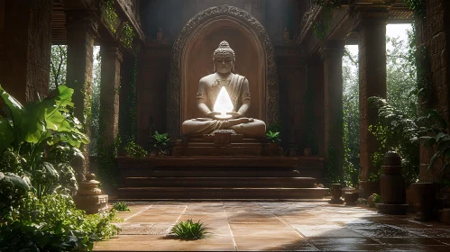 Meditative Buddha with Glowing Crystal