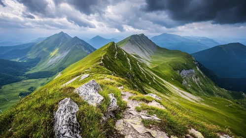 Mountain Range with Green Slopes