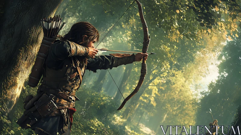 AI ART Woodland Archer Aiming with Bow