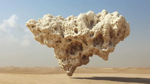 Levitating Rock Formation Above Arid Desert
