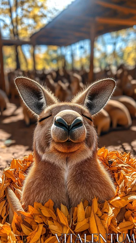 Kangaroo in Autumn Leaves AI Image