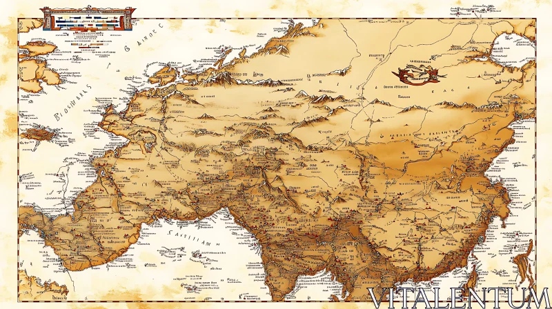 AI ART Vintage Asian Map - Sepia Tones