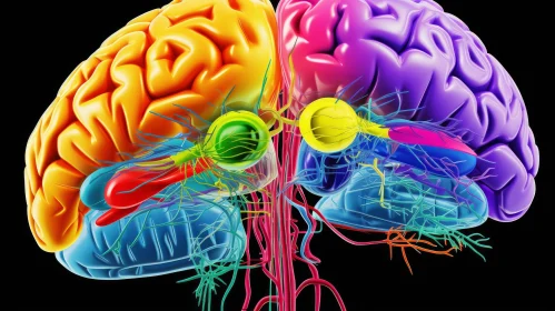 Colorful Brain Illustration: Hyper-Detailed and Expressive Artwork