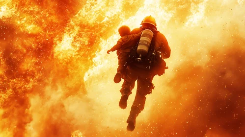 Bravery in the Inferno: Firefighter Saving a Child