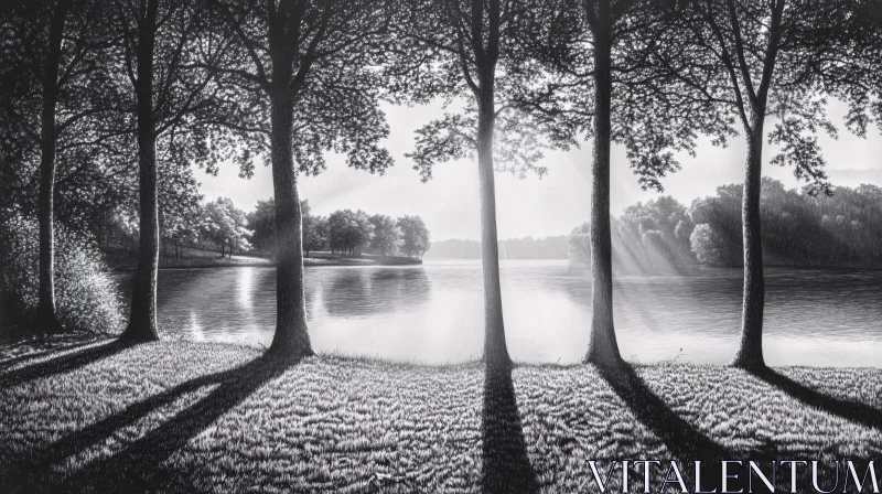 AI ART Tranquil Lakeside with Sunlight and Shadows