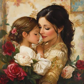 Affectionate Mother and Daughter Roses Art