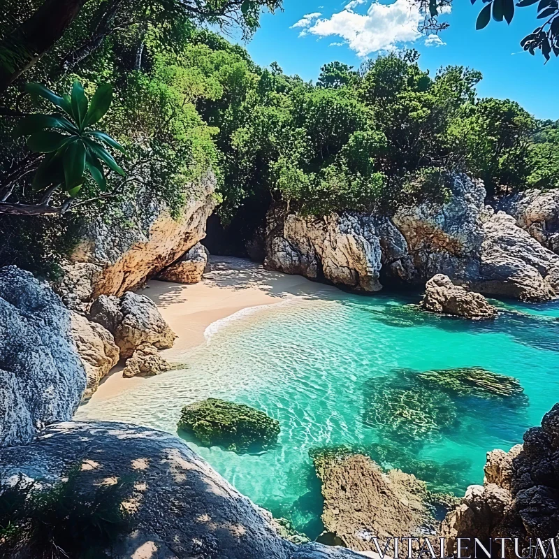 Tropical Beach Paradise with Lush Greenery AI Image