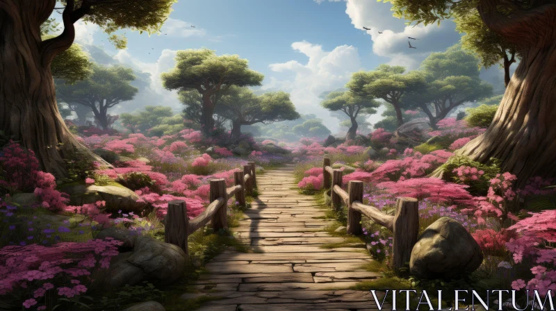 Enchanting Floral Forest Walkway - Serene and Romantic AI Image