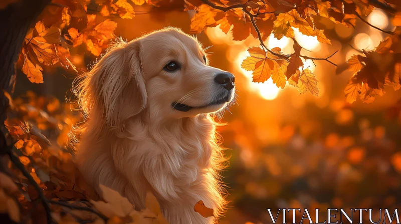 Serene Dog in Fall Foliage AI Image