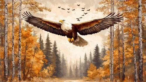 Eagle Soaring Over Autumn Leaves