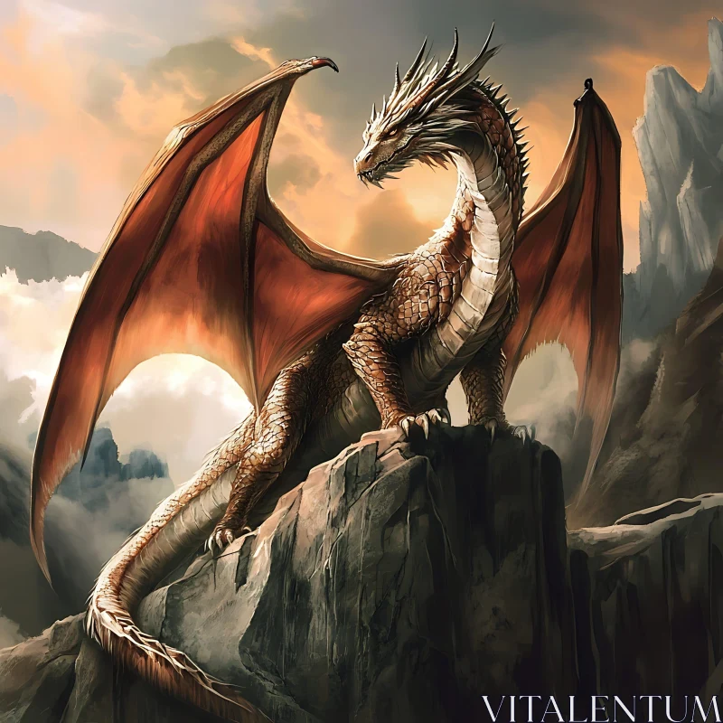 Fantasy Dragon Art on Rocky Cliff AI Image