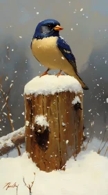 Blue Bird in Snowfall