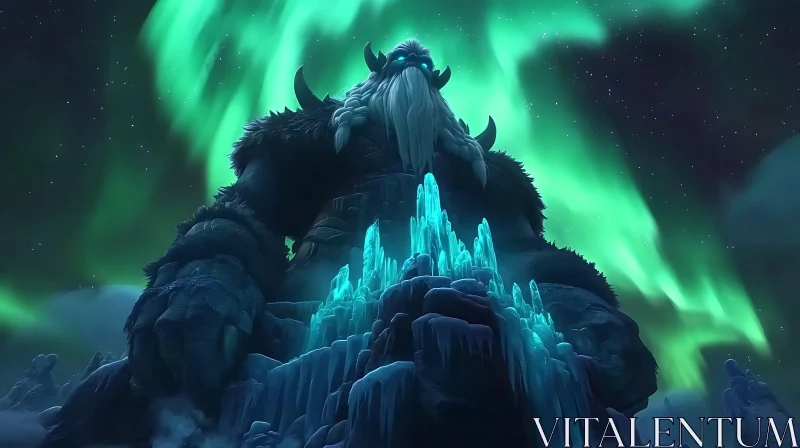 AI ART Icy Giant Beneath Northern Lights