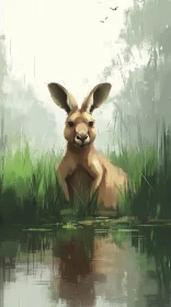 Kangaroo Reflection in Calm Waters