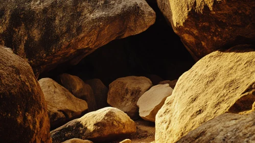 Mysterious Cave Entry amidst Rugged Rocks