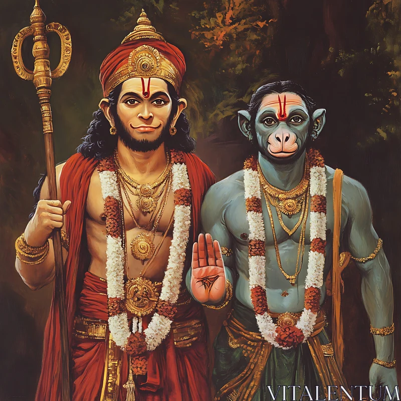 Two Hindu Gods in Traditional Attire AI Image