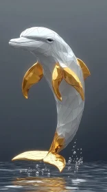 Geometric Gold Dolphin in Water