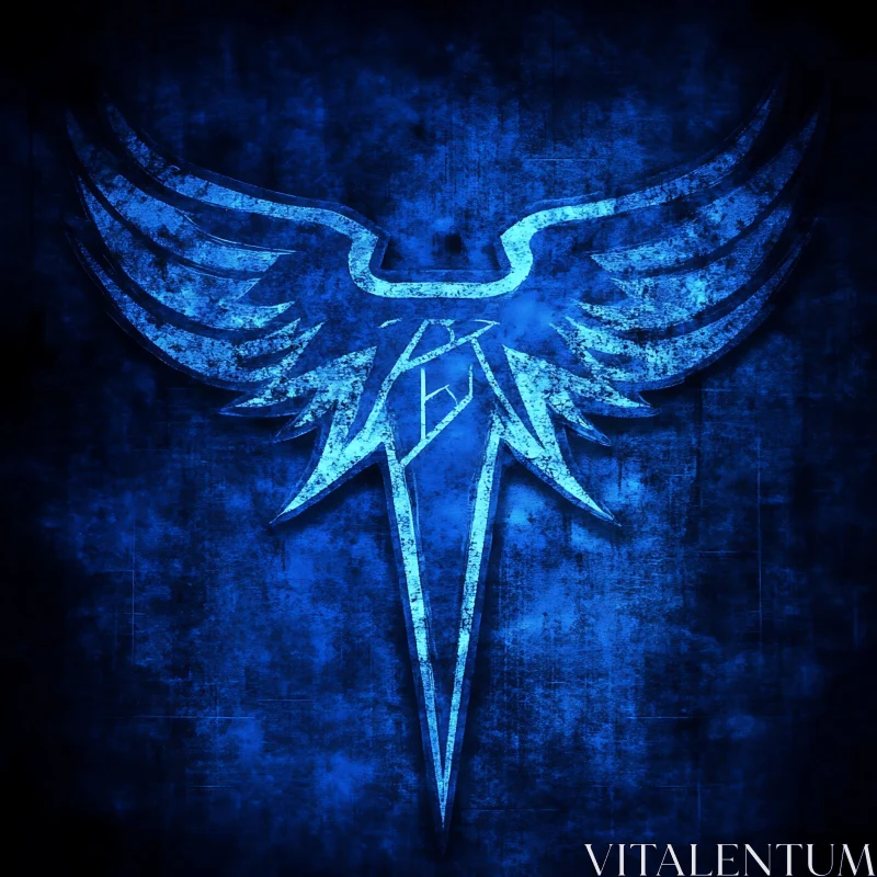 Abstract Winged Emblem in Blue Tones AI Image